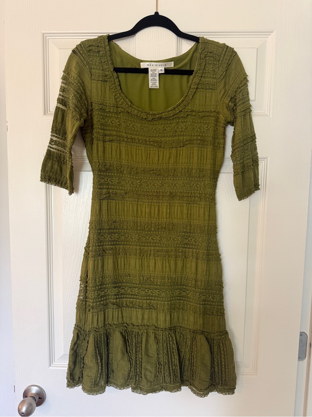Max Studio Olive Textured Scoop-Neck Midi Dress